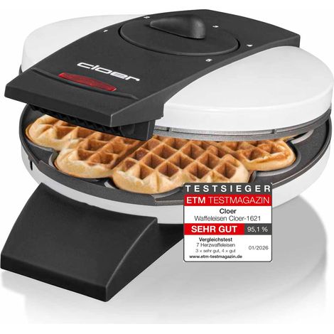 Cloer 1621 Gaufrier pour gaufres en forme de cœur, 930 W, taille de gaufre 15,5 cm, degré de brunissement infiniment variable, métal, blanc (1/5)