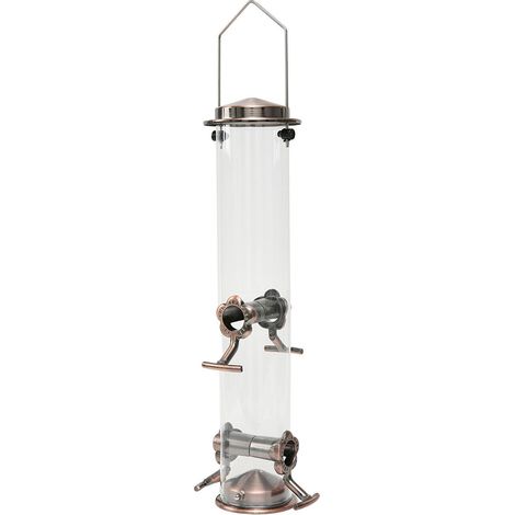 Mangeoire tubulaire pour oiseaux, à suspendre, avec trous d'alimentation et couvercle en acier inoxydable.-AquaForge (1/5)