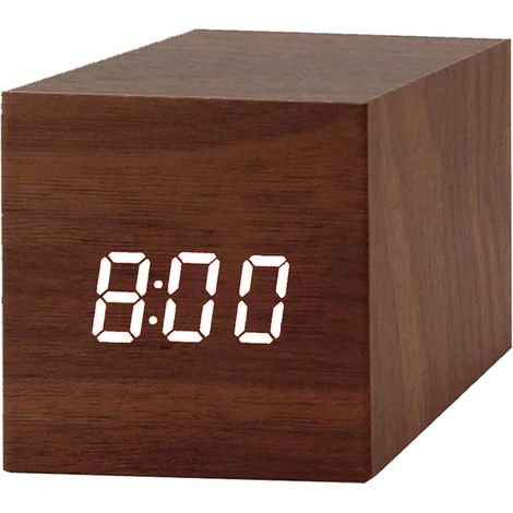 Horloge en bois LX-Mini - bois brun avec lettres blanches (1/5)