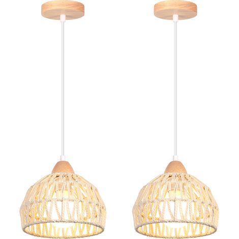 Suspension luminaire rétro 20cm – Lustre tressé en corde de chanvre – Plafonnier moderne E27 jusqu'à 60W – Tension 110-240V – Hauteur 16cm – Norcks (1/5)