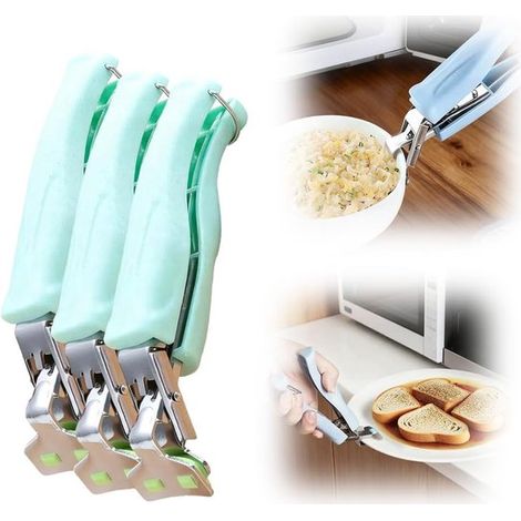 Pinza para placa calefactora de tres piezas - Pinza multifuncional mejorada para placa calefactora - Pinza antiescaldaduras para platos y cuencos de cocina (verduras) (1/5)