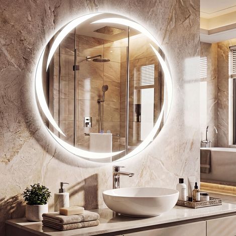Miroir Salle de Bain avec Eclairage Ø 80 cm, Miroir Mural Rond Antibuée, 3 Couleurs de Lumière, Luminosité Réglable, Verre Trempé, Fonction Mémoire