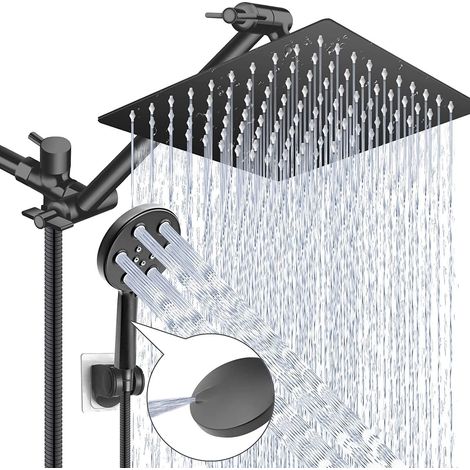 Set doccia per bagno, doccia da 8 pollici e 10 pollici, getto superiore, installazione nascosta, set doccia nero (1/5)