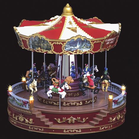 Fééric Lights And Christmas – Village de Noël carrousel animé lumineux musical – Dimensions D. 30,5 x H. 31,5 cm – Poids 2 kg – 52 LED clignotantes