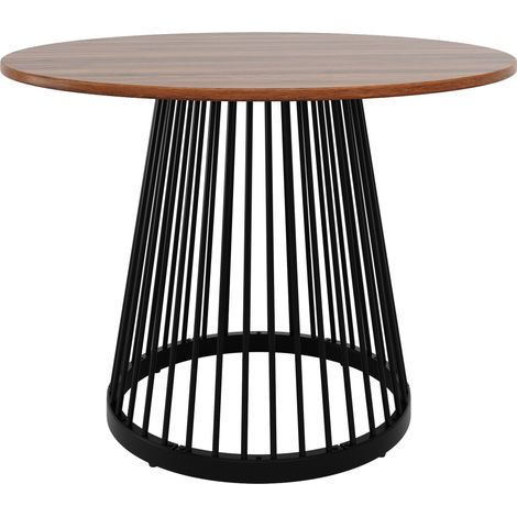 Table à manger ronde (80×80×76cm), table de cuisine, table basse ronde pour 4, adaptée à la salle à manger et au salon, pieds en métal, plateau MDF couleur noyer et pieds noirs (1/5)