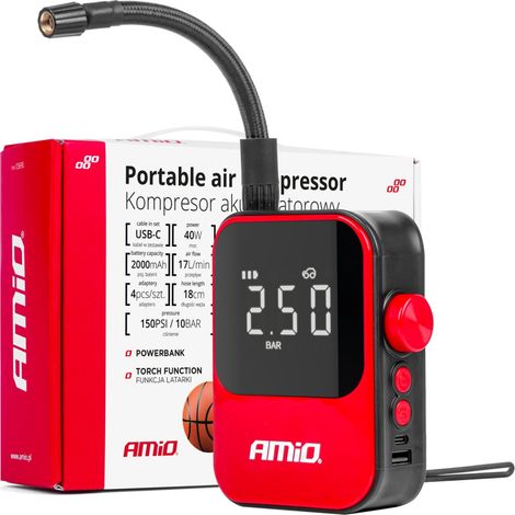 Compresor inalámbrico para coche, bomba eléctrica para bicicleta, powerbank de 40 W ACOMP-20 AMIO-03690 (1/5)