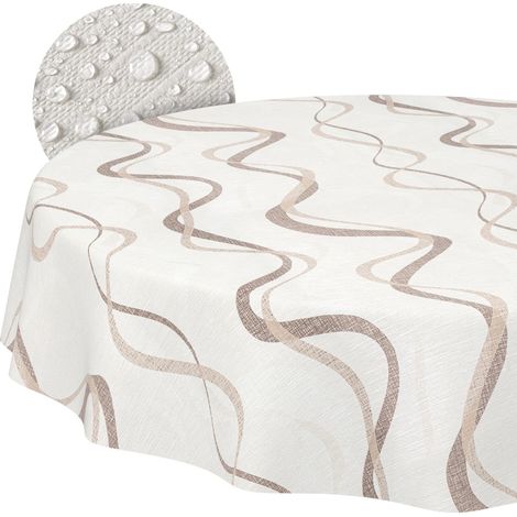 Nappe en Toile cirée Lavable, pour Table de Jardin, extérieur et intérieur, Ronde, Bord coupé, Vagues, 140 cm (1/5)