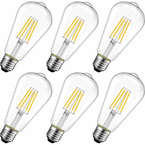 Lampadina a filamento LED da 8 W E27 ST64, lampadina Edison, equivalente a una lampadina a incandescenza da 60 W, bianco caldo 2700 K, confezione da 6 [classe energetica E]