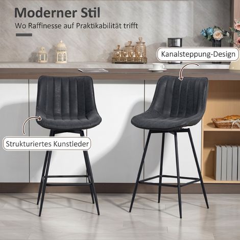 Lot de 2 tabourets de bar pivotants noirs, 68 cm, avec dossier pour îlot de cuisine et salle à manger. (1/5)