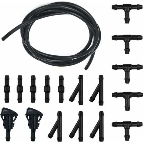 Durite Lave Glace, Kit de Tuyau Essuie Glace, 5M Tuyau de Liquide de Lave-Glace, avec raccord de tuyau 15 Pices + 2 Pcs Buse (1/4)