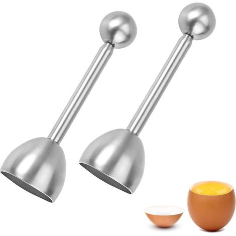 Set mit 2 Eieröffnern aus Edelstahl, Eieröffner, Eierschneider für weichgekochte Eier, Küchenhelfer, Schalenschneider für hart- und weichgekochte Eier, Eieraufsatz (1/5)