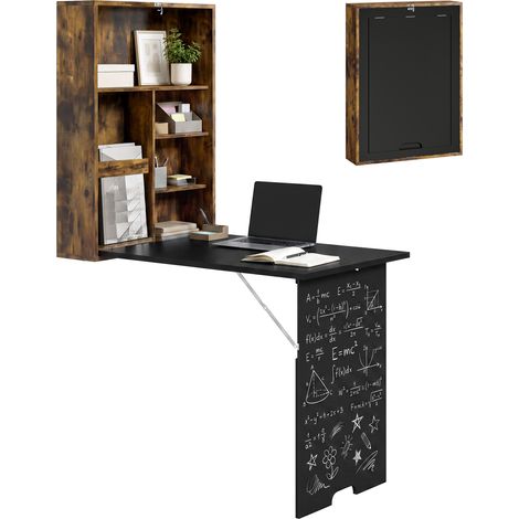 Folding Wall Table, with Chalkboard, 94.5 x 60 x 147 cm, Rustic Brown (1/5)
