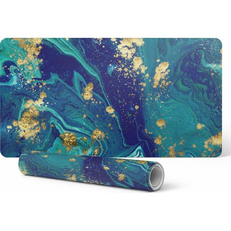 Alfombrilla protectora antideslizante para escritorio con estampado de olas de m谩rmol, 120 x 60 cm.