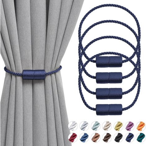 Lot de 4 embrasses magnétiques 40,6 cm, corde latérale fait main, bleu foncé, pratiques et décoratives. (1/5)
