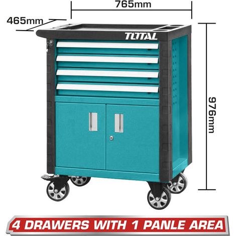 CARRELLO PORTAUTENSILI PORTA ATTREZZI OFFICINA 4 CASSETTI UTENSILI TOTAL