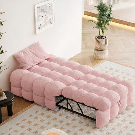 Cadre de lit coloris rose en teddy 183 x 76 x 72 cm (1/5)