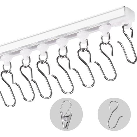 Ensemble de rails de rideaux de plafond, 3 m, système de rails de plafond coulissants sans perçage pour rideaux, séparateur de pièce fixé au plafond pour salon avec crochets, quincaillerie blanc (1/5)