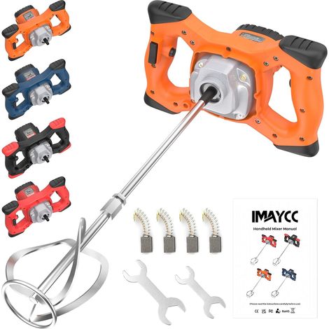 2100 W Concrete Mixer, Concrete Mixer, 220 V, Concrete Mixer with 6 Speeds, Electric Concrete Mixer, Ideal for Mixing Food, Plaster, Paint, Cement (Orange) (1/5)