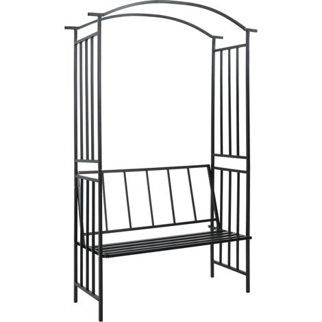 Garden Arch with Bench Black 128x50x207 cm Iron vidaXL