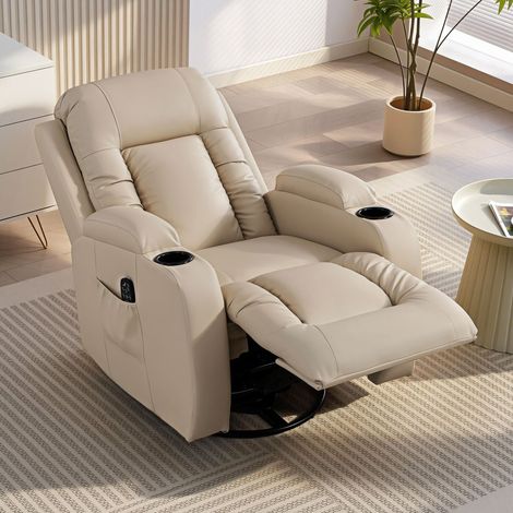 Sillón de Masaje Giratorio Sillón Relax Reclinable con 8 Puntos de Masaje Función de Calefacción 82x99x103 cm Crema (1/5)