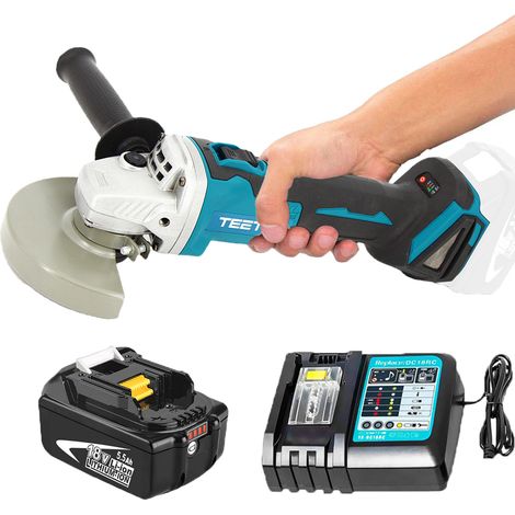Smerigliatrici,Smerigliatrice angolare senza spazzole per impieghi gravosi, 125 mm, rettificatrice per taglierina levigatrice Sostituire+ 5,5 A batteria + caricabatterie DC18RC,Compatibile con la batt