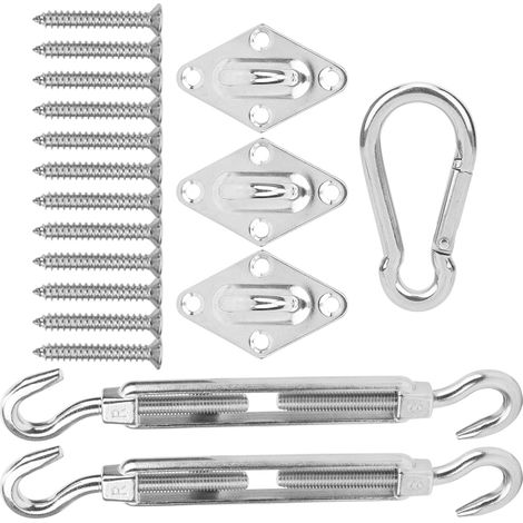 Kit de quincaillerie en acier inoxydable : vis, crochet losange, boucle à ressort, accessoire pour voile d'ombrage