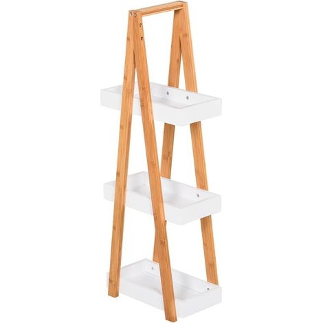 SCAFFALE BAGNO 3 RIPIANI IN MDF E BAMBÙ. 30X18X81CM. COLORE LEGNO E GRIGIO (1/5)