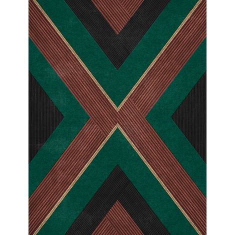 papier peint géométrique terracotta, vert et noir - Sanders & Sanders (1/2)