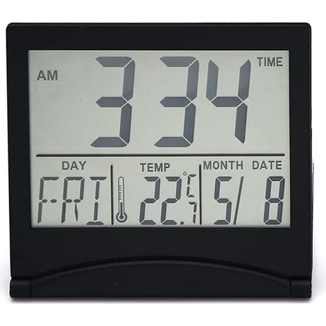 Silberner digitaler Tischwecker mit LCD-Temperaturanzeige (Schwarz) (1/4)