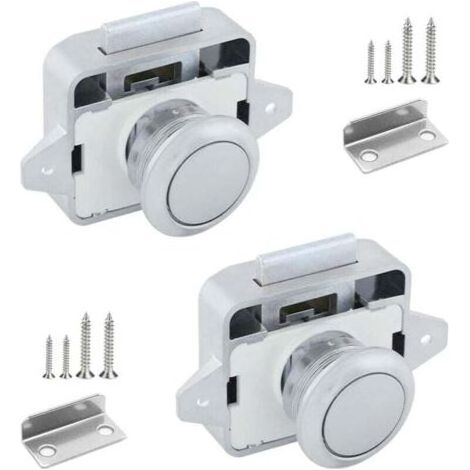 2 Pieces Bouton Poussoir Loquet Serrure Camping Car en Métal 14-16mm Bouton Poussoir Porte Sans Clé Serrure de Meuble de Porte avec Vis Pour Placard Camping-car Yachts Tiroir Caravane Armoire- (1/4)