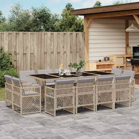 13-tlg. Garten-Essgruppe mit Kissen Beigemischung Poly Rattan (1/5)