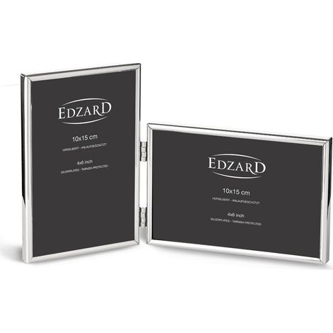 Cadre photo double pour 2 photos 10 x 15 cm, plaqué argent et anti-ternissement - PANGIVO (1/4)