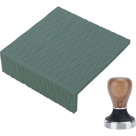 Tapis de tasseur à café en silicone, tasseur en acier inoxydable et tasseur en bois de 58 mm pour la cuisine (vert). (1/5)