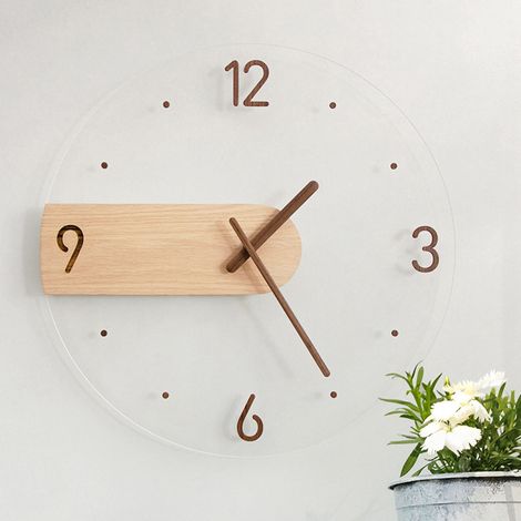 Horloge murale minimaliste de style nordique, horloge murale créative en bois massif et acrylique pour le salon, horloge décorative (1/5)