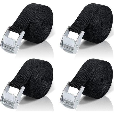 5M Sangle d'Arrimage, 4 Pièces Sangle à Cliquet avec Boucle de Serrage en Alliage de Zinc pour Fixation Moto/Voiture/Porte Vélo/Bagage/Déménagement Puissance de Traction (1/5)