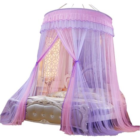 Moustiquaire ronde en dentelle rose pour chambre à coucher (1/5)