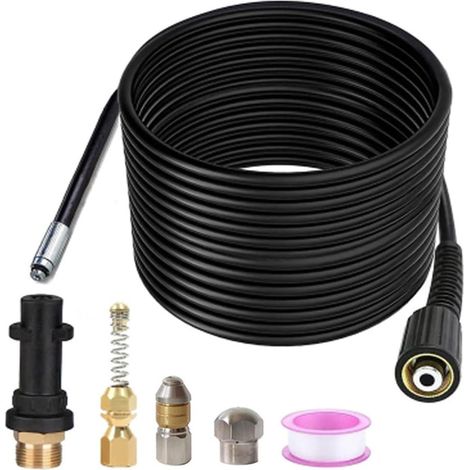 Kit de Tuyau de Nettoyage de Tuyaux d'arrosage, Compatible avec Les Nettoyeurs Haute Pression Drain, Ensemble de Buses de Tuyau de Jetter d'égout avec Adaptateur pour Tuyaux Bouchés, évier