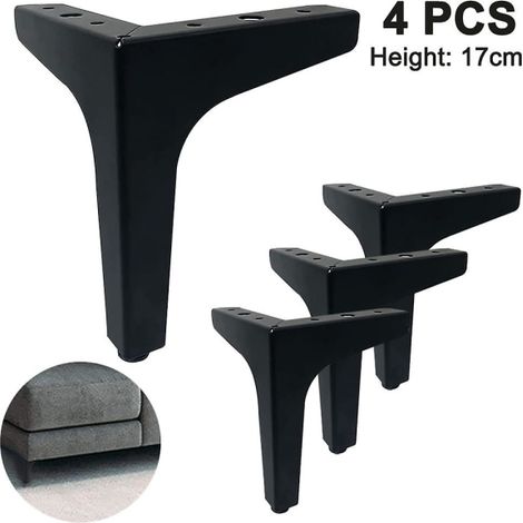 Pieds de meuble en métal, lot de 4, style moderne, remplacement pour canapé, table basse et buffet, pieds triangulaires robustes, charge lourde, finition noire. (1/4)
