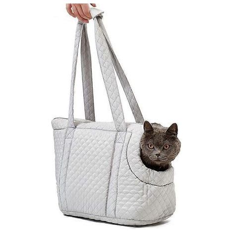 Sac à main Fhiny pour chat/animal de compagnie/petit chien/pochette respirante aux bords doux. sac de voyage pliable pour chat/chaton/chiot/lapin/sac de courses (gris) (1/5)