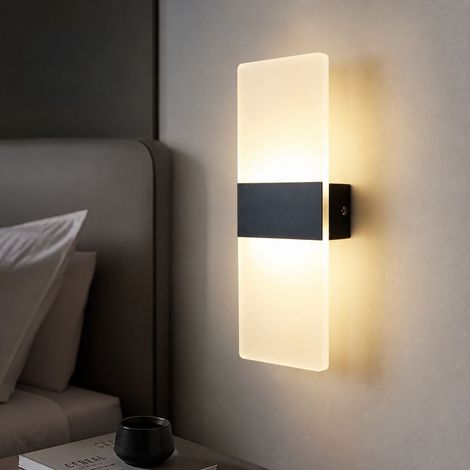 Applique murale LED design acrylique et aluminium, 6W lumière tricolore sans scintillement, 27x10cm pour chambre salon couloir, noir (1/4)