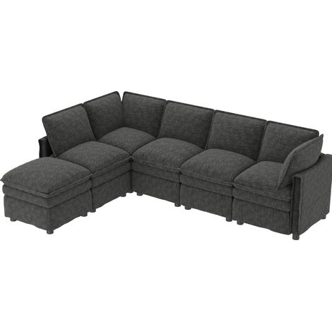 Sofá modular XXL en chenilla gris con chaise longue móvil, 6 plazas (1/5)