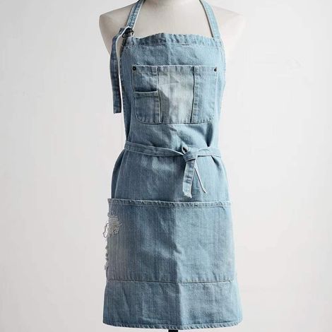 Grembiule da cucina regolabile in cotone denim con tasche per cucinare