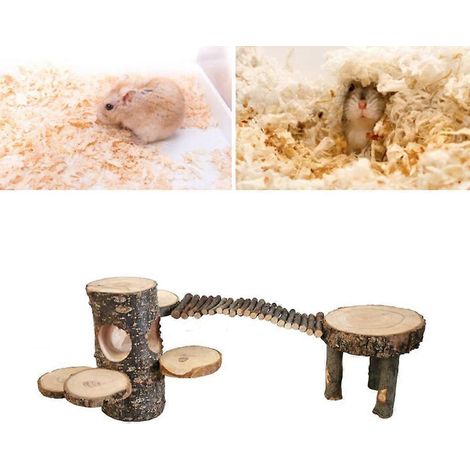 Cage en bois avec plateforme, échelle et balançoire, accessoires pour cage à jouets pour petits animaux, jouet d'escalade (1/4)