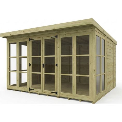12ft x 10ft Georgian Pent Summer House - Pressure Treated Timber - L366 x W305 x H210 cm - Natural