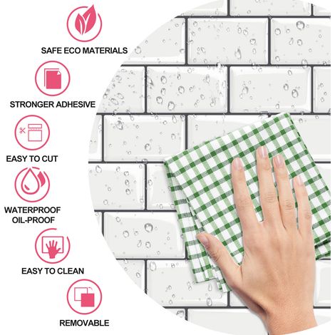 MNS Credence Adhésif pour Cuisine Salle de Bain, Faux Carrelage Adhésif Mur Blanc Credence Cuisine Adhésif, Imperméable Metro 3D Carrelage PVC Adhésif Mural, 4 Pièces (Noir, 4 Feuilles) (1/4)
