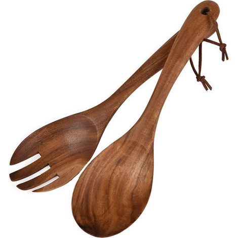 2 Pièces Cuillère et Fourchette à Salade en Bois - Ustensiles de Cuisine (1/5)