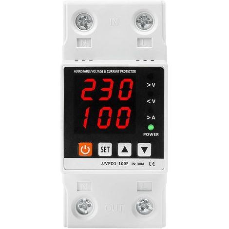 Überspannungsschutz 100A 230V Überspannungsableiter Automatische Überspannungs- und Überstromschutzschalter mit LCD-Anzeige für Spannung und Strom (1/5)