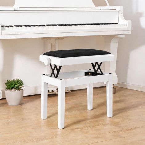 Banc de piano réglable en hauteur assise rembourrée blanc et noir (1/5)