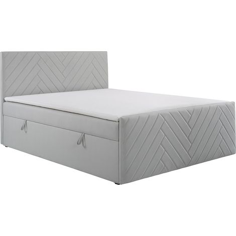 Ensemble complet literie déco tête de lit + sommiers coffre + matelas + surmatelas - 160 x 200 cm - Velours - Gris clair - MAKANA de YSMÉE
