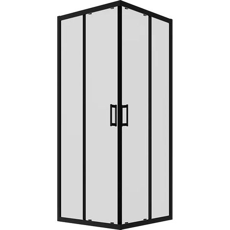 Cabine de douche coulissante 90x90 cm Profilés Aluminium Noir Mat Verre Transparent 6mm h190 - Réversible Mod. Java
